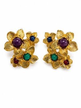 Vintage 70s Avon Gold Floral Cluster Earrings